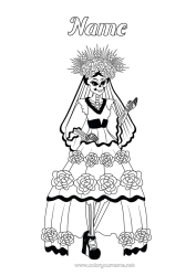 Colouring to customise Skeleton Day Of The Dead Catrina