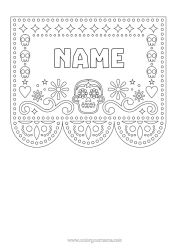 Colouring to customise Day Of The Dead Calaveras, Skulls Mexican Embroidery