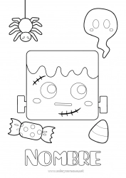 Colorear gratis Caramelos Fantasma Araña Halloween Dibujos fáciles para colorear Insectos Frankenstein
