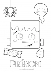 Coloriage gratuit Bonbons Fantôme Araignée Halloween Coloriages faciles Insectes Frankenstein