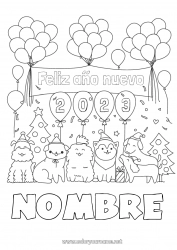 Colorear gratis Globos Fiesta Perro 2023 Perros y gatos Mensaje 