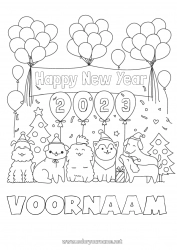 Gratis tekening Ballonnen Feest Hond 2023 Honden en katten Nieuwjaarsboodschap