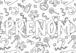 Coloriage gratuit Bougie Bonbons Halloween Jack O'Lantern Nom décoré Coloriages complexes Fond décoratif