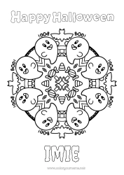 Kolorowanka do personalizacji Nietoperz Cukierki Duch Halloween Mandala Ptaki i latające ssaki Napis 'halloween'