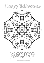 Pagină de colorat personalizată Liliac Bomboane Fantomă Halloween Mandala Păsări și mamifere zburătoare Înscriere 