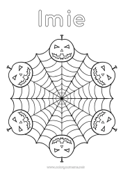 Kolorowanka za darmo Dynia Pająk Halloween Mandala Jack O'Lantern Zwierzę Owady Sieć pajęcza