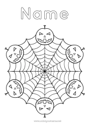 Coloring to customize Pumpkin Spider Halloween Mandala Jack O'Lantern Animal Insects Spider web