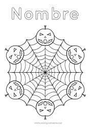 Colorear para personalizar Calabaza Araña Halloween Mandala Jack O'Lantern Animales Insectos Telaraña