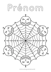 Coloriage gratuit Citrouille Araignée Halloween Mandala Jack O'Lantern Animal Insectes Toile d'araignée