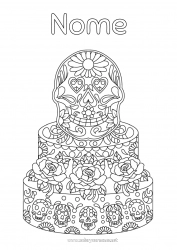 Desenho para personalizar Bolo Dia dos Mortos México Colorações Complexas Calaveras, caveiras