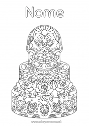 Disegno gratuito Torta Giorno dei Morti Messico Colorazioni complesse Calaveras, teste di morto