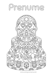 Pagină de colorat personalizată Tort Ziua Morților Mexic Desene de colorat complexe Calaveras, capete de mort
