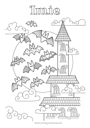 Rysunek za darmo Nietoperz Dom Kolorowanki pośrednie Zentangle Ptaki i latające ssaki Zamczysko nawiedzone