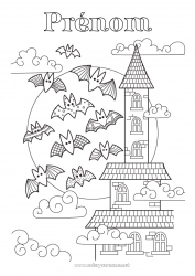 Coloriage gratuit Chauve-souris Maison Coloriages intermédiaires Zentangle Oiseaux et mammifères volants Manoir hanté