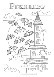 Pagină de colorat personalizată Liliac Casă Colorează intermediare Zentangle Păsări și mamifere zburătoare Conacul bântuit
