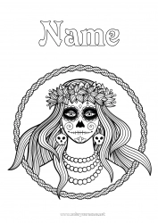 Free coloring Día de los Muertos Catrina