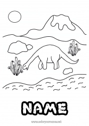 Free drawing Dinosaurs Volcano