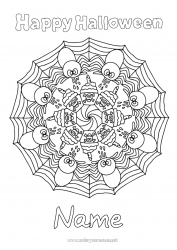 Free coloring Spider Halloween Mandala Cupcake Insects Inscription 