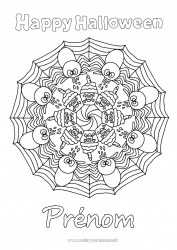 Coloriage gratuit Araignée Halloween Mandala Cupcake Insectes Inscription "halloween" Toile d'araignée