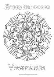 Gratis kleurplaat Spin Halloween Mandala Cupcake Insecten Inscriptie 'halloween' Spinnenweb