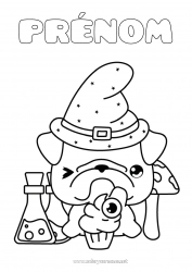 Coloriage gratuit Halloween Kawaii Chien Animal Gourmandises, sucreries Cupcake Chiens et chats Sucette