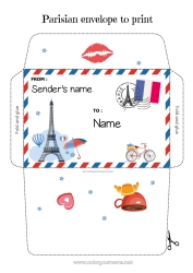 Colouring to customise Heart Envelope France Country Paris Print envelope Mischievous Elf's Journey Envelope for the Christmas Trickster Elf's Mail
