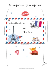 Colorear para personalizar Sobre Francia Paris Sobre para imprimir Viaje del duende navideño