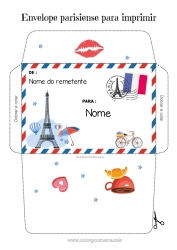 Desenho grátis Envelope França Paris Envelope para imprimir Viagem do Elfo de Natal Envelope para correspondência do elfo de Natal