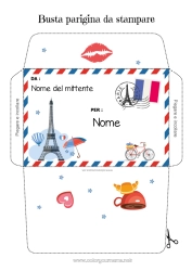 Colorazione gratuita Busta Francia Parigi Busta da stampare Viaggio dell'elfo di Natale Busta per la posta dell'elfo di Natale