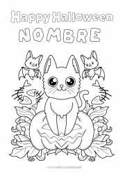 Colorear gratis Murciélago Calabaza Gato negro Halloween Aves y mamíferos voladores Inscripción 