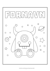 Gratis tegning Monster Romvesen Planeter og solsystemet Enkle fargelegginger Astronomi