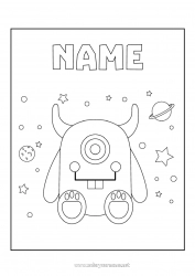 Free coloring Monster Alien Planets and solar system Easy coloring pages Astronomy