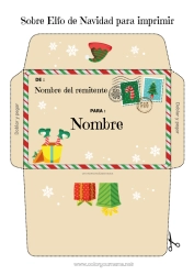 Colorear gratis Elfos de navidad Navidad Cartas de elfos bromistas Carta a Papa Noel Sobre Sobre para imprimir