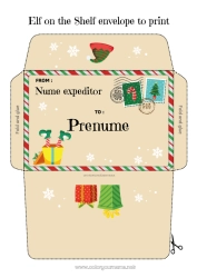 Pagină de colorat personalizată Moșneguții de Crăciun Crăciun Scrisori de spiriduși jucăuși Scrisoare către Moș Crăciun Plic Plic de imprimat Călătoria elfului de Crăciun Plic de Crăciun Plic pentru scrisoarea lui Moș Crăciun