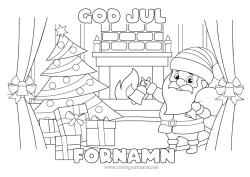 Färgläggningssida att anpassa Jultomten Jul Juldekorationer Eldstad God Jul!