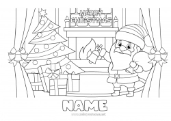 Coloring to customize Santa Claus Christmas Christmas decorations Chimney “Merry Christmas” message