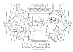 Colorear para personalizar Papá Noel Navidad Decoración navideña Chimenea Mensaje “Feliz Navidad”