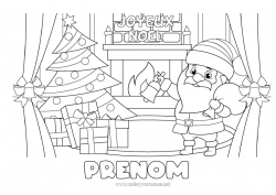 Coloriage gratuit Père Noël Noël Décorations de Noël Cheminée 