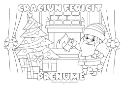 Pagină de colorat personalizată Moș Crăciun Crăciun Decorațiuni de Crăciun Șemineu 