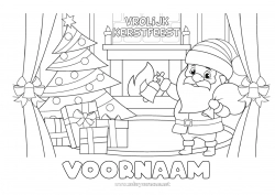 Gratis kleurplaat Kerstman Kerstmis Kerstversiering Open haard 