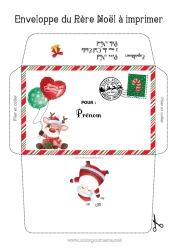 Coloriage à personnaliser Père Noël Noël Enveloppe Enveloppe à imprimer Voyage de l'elfe de Noël Enveloppe de Noël Enveloppe pour courrier du lutin de Noël