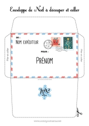 Coloriage gratuit Noël Lettre au Père Noël Enveloppe Enveloppe à imprimer Voyage de l'elfe de Noël Enveloppe de Noël Enveloppe pour courrier du lutin de Noël