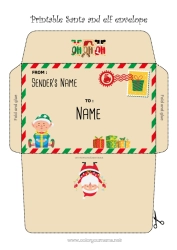 Free coloring Santa Claus Christmas elves Christmas Envelope Envelope to print