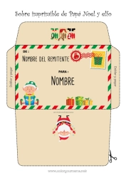 Colorear gratis Papá Noel Elfos de navidad Navidad Sobre Sobre para imprimir Viaje del duende navideño Sobre de Navidad Sobre para el correo del elfo de Navidad