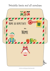 Desenho grátis Pai Natal Elfo de Natal Natal Envelope Envelope para imprimir Viagem do Elfo de Natal Envelope de Natal Envelope para correspondência do elfo de Natal