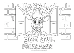 Färgläggningssida att anpassa Ren Jul Skogens djur God Jul! Fönster