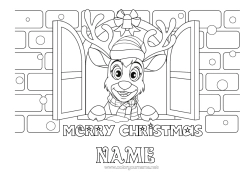 Colouring to customise Reindeer Christmas Forest Animals "Merry Christmas" Message Window