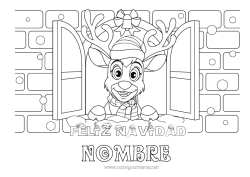 Colorear para personalizar Reno Navidad Animales del bosque Mensaje “Feliz Navidad” Ventanas