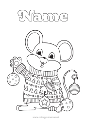 Free coloring Mouse Christmas bauble Forest animals Sweater