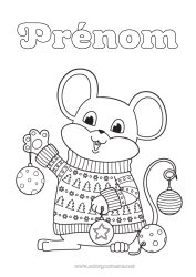 Coloriage gratuit Souris Boule de Noël Animaux de la forêt Pull over